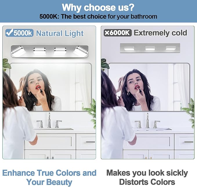1600LM LED Modern Bathroom Vanity Light Fixtures, 360° Rotate Acrylic Chrome Vanity Lights for Bathroom, Modern Wall Lighting Fixtures Over Mirror Kitchen Living Room (Natural White Light 5000K)
