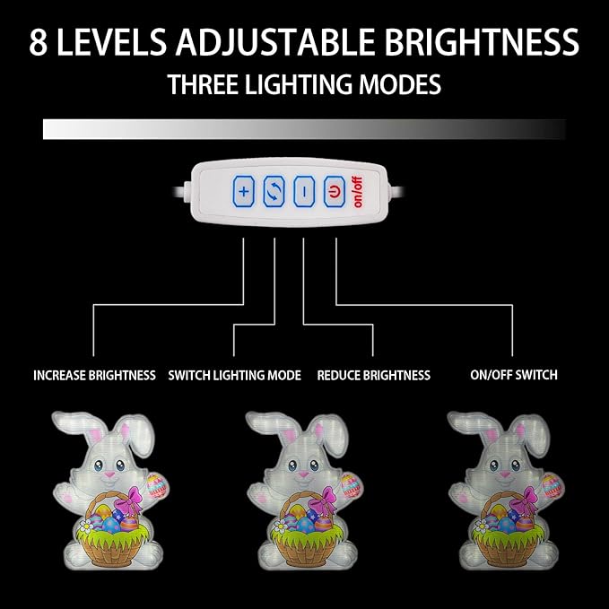 Allenjoy Spring Easter Bunny Rabbit Basket Eggs Night Light Up Box for Kids Gifts USB Powered Lamp Lightbox Bedroom Room Wall Art Table Desk Decorations Decor Sign