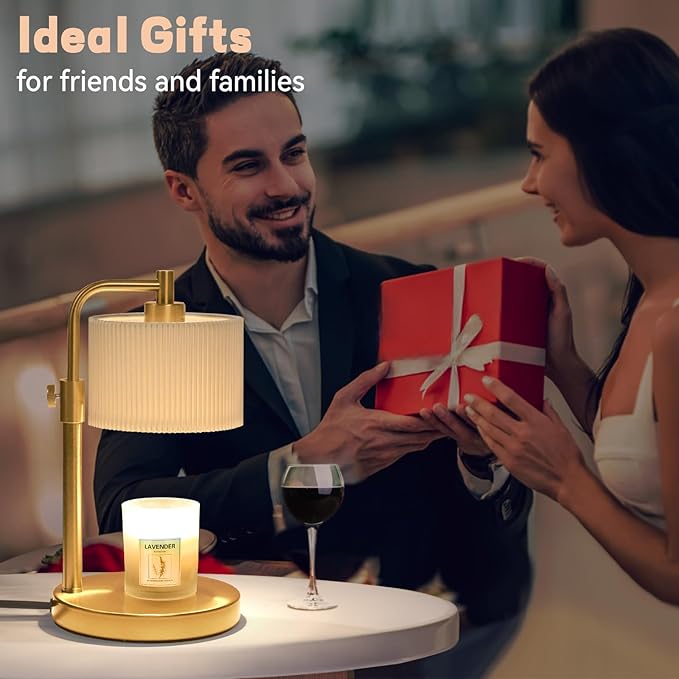 Candle Warmer Lamp, Candle Lamp Warmer with Timer Adjustable Height Wax Warmer Lamp for Jar Candles, Birthday Gifts for Women House Warming Gifts (Gold)