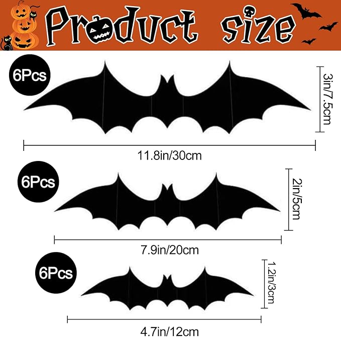 36 Pack Halloween Bat Spider Wall Decor, 3D LED Bat Spider Wall Stickers - 3 Colors - 3 Size - Removable Light up Spiders Bats Wall Decals for Halloween Party, Bedroom Window Decorations