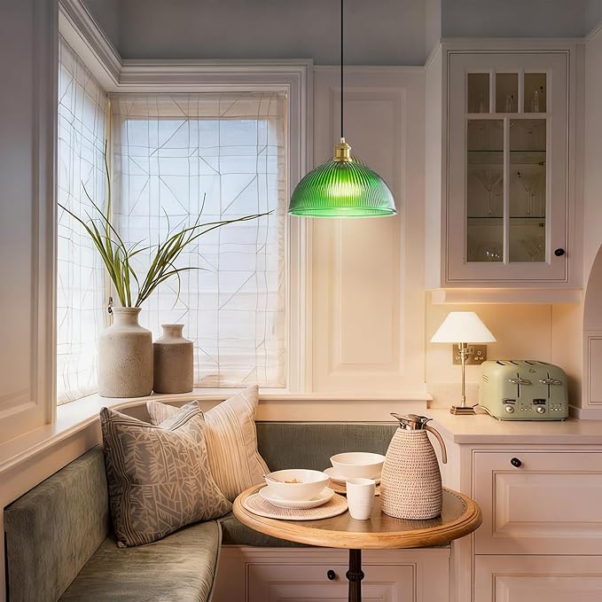 Vintage Pendant Light Fixtures: Glass Pendant Lights Kitchen Island, Modern Green Pendant Light Fixture for Bedroom Dining Room