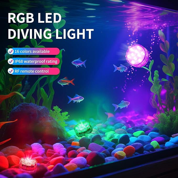 Submersible Lights - 4-Pack Battery-Powered Waterproof IP68 Lights with Remote Control for Pools, Ponds, Hot Tubs, Aquariums, Yacht, Boat, Parties & Decorations