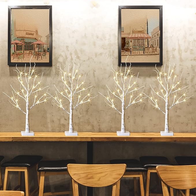 PEIDUO Easter Decorations for The Home, 2FT Easter Tree with LED Lights, Warm White Tree Lamp, Fairy Light Spirit Tree for Room Inside Fireplace Decor, Battery Powered, Timer (4PK)