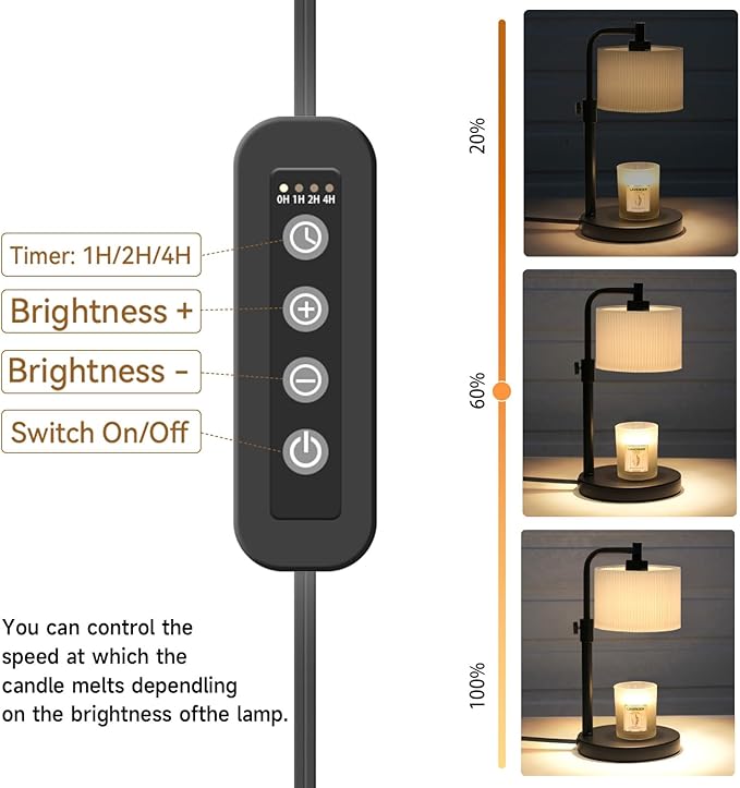 Candle Warmer Lamp, Candle Lamp Warmer with Timer Adjustable Height Wax Warmer Lamp for Jar Candles, Birthday Gifts for Women House Warming Gifts (Black)