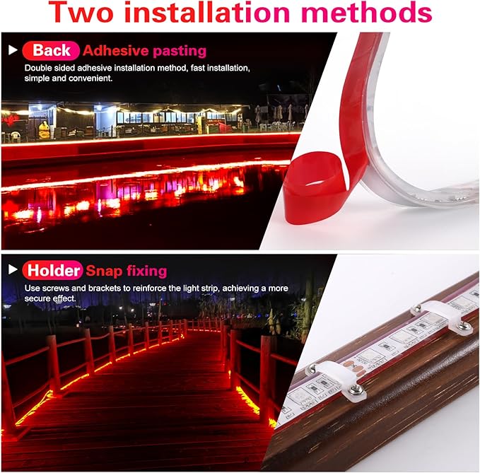 marine led strip lights, 12V 6.56FT IP68 Waterproof underwater led lights, Boat Interior Light, Boat Deck Lights Courtesy Lights for Night Fishing Pontoon Kayak Boats(RED)