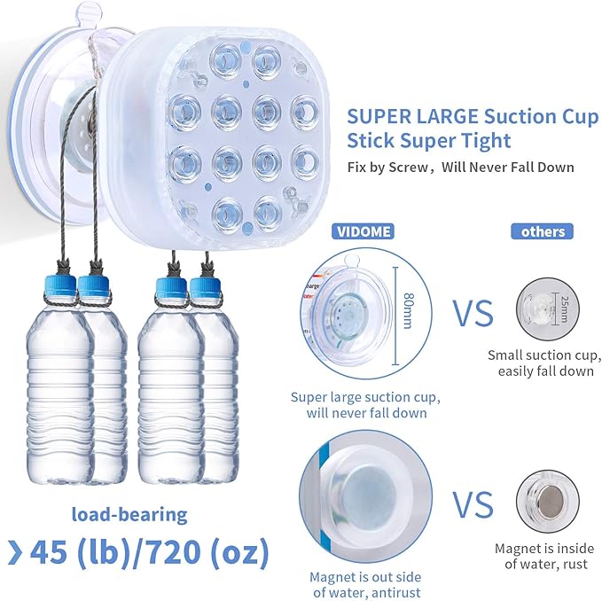 Rechargeable Pool Lights for Above Ground Pools, Led Lights for Inground Pool Waterproof, Submersible Led Pool Lights Underwater with Remote & Suction Cup 16 Colors Magnetic Pond Light 4 Sets