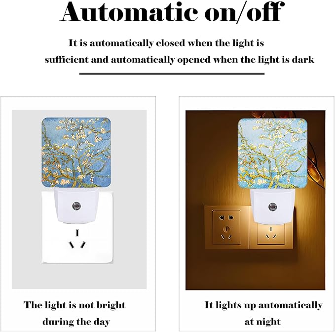 Puzzle Almond Tree Night Light,Plug Into Wall for Boys Girls Bedroom Decorative Square Night Light Lamp 0.5w Sleep Friendly
