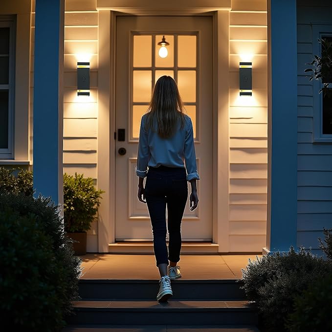 2 Pack Motion Sensor Outdoor Lights, Dusk to Dawn Waterproof Wall Sconce with GU10 LED Bulbs, Black Aluminum Up & Down Porch Light Fixtures for House Garden Garage,ETL Listed