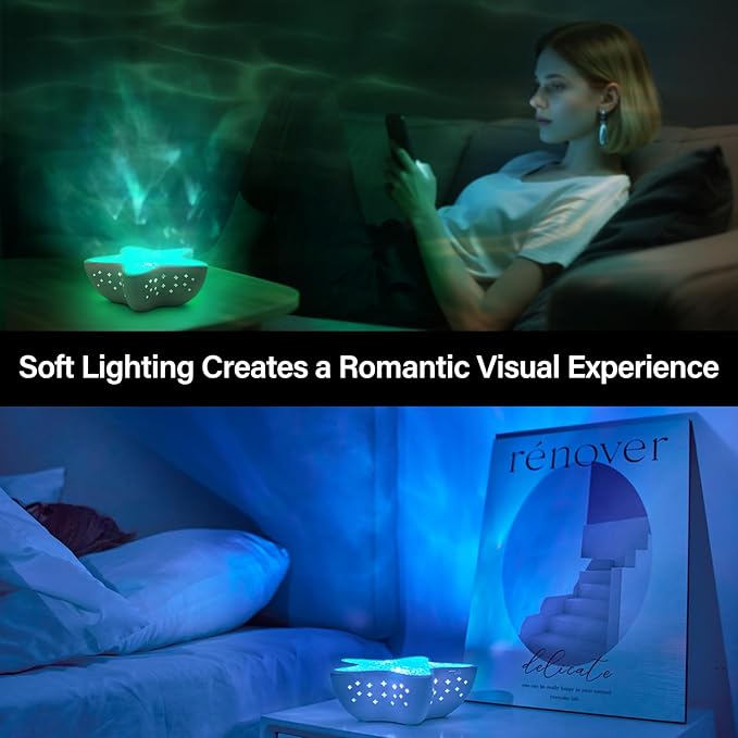 Northern Lights Projector, Ocean Wave Shower Light Projector Light for Bathroom Classroom, Galaxy Night Light for Kids Dorm Decor, Cute Room Decor Aesthetic (White)