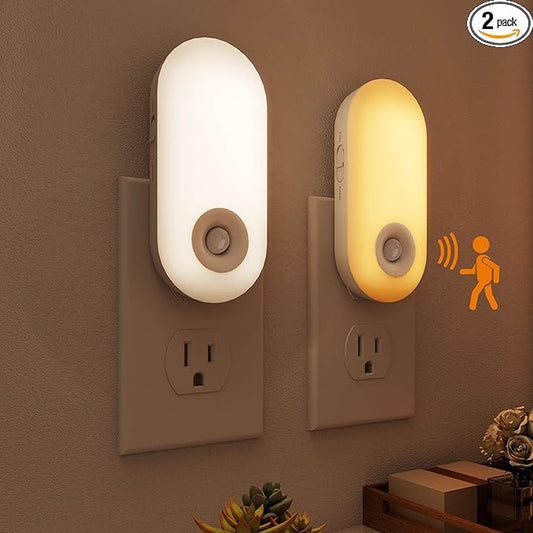 Dawnrise Night Lights Plug into Wall, Motion Sensor Night Light Plug in Indoor, 38 LED Dimmable 100LM or 10LM and 2 Color Temperature Lights for Bedroom, Stairs, Kitchen, Hallway, Utility Room 2PK