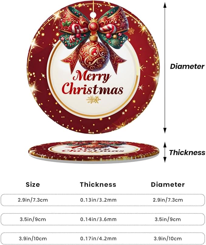 Merry Christmas Red Balls Snowflakes Christmas Ornaments, Christmas Decorations Xmas Tree Hanging Ornaments, Round Ceramic Festive Keepsake Gift for Xmas Decorations Holiday Home Decor