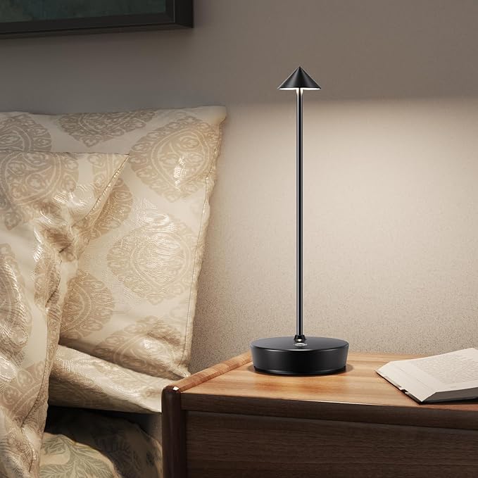Cordless Battery Powered Table Lamp, Rechargeable LED Dimmable Brightness Metal 6000mAh Touch Table Lamp Portable Modern Design for Restaurant Indoor & Outdoor(Black 2 Pack)