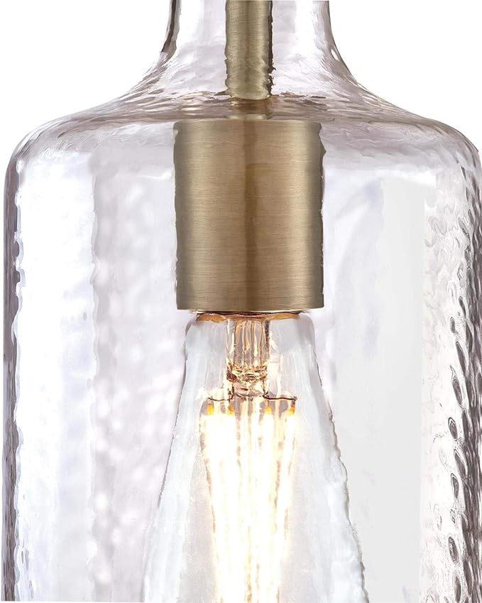 Westinghouse 6371400, Antique Brass Finish with Clear Textured Glass Carmen One-Light Indoor Mini Pendant, 120 Volts