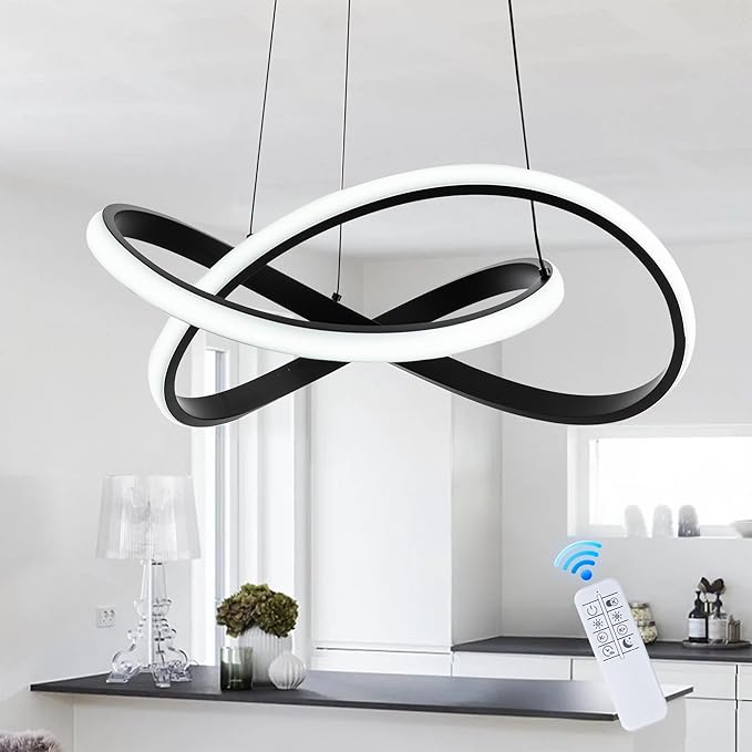 MAYNA Modern Chandelier with Remote Control, 3-Color Dimmable LED Pendant Light Fixtures, Height Adjustable Ring Chandelier for Dining Room,Bedroom,Living Room, Black 19.7 inch