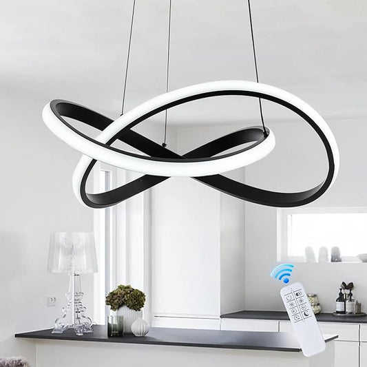 MAYNA Modern Chandelier with Remote Control, 3-Color Dimmable LED Pendant Light Fixtures, Height Adjustable Ring Chandelier for Dining Room,Bedroom,Living Room, Black 19.7 inch