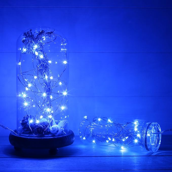 Magicnight Mini Solar String Lights Outdoor Short Tiny Fairy Twinkle Firefly Light 15 Feet 50 LEDs for Outdoor Garden Backyard décor,Blue Color