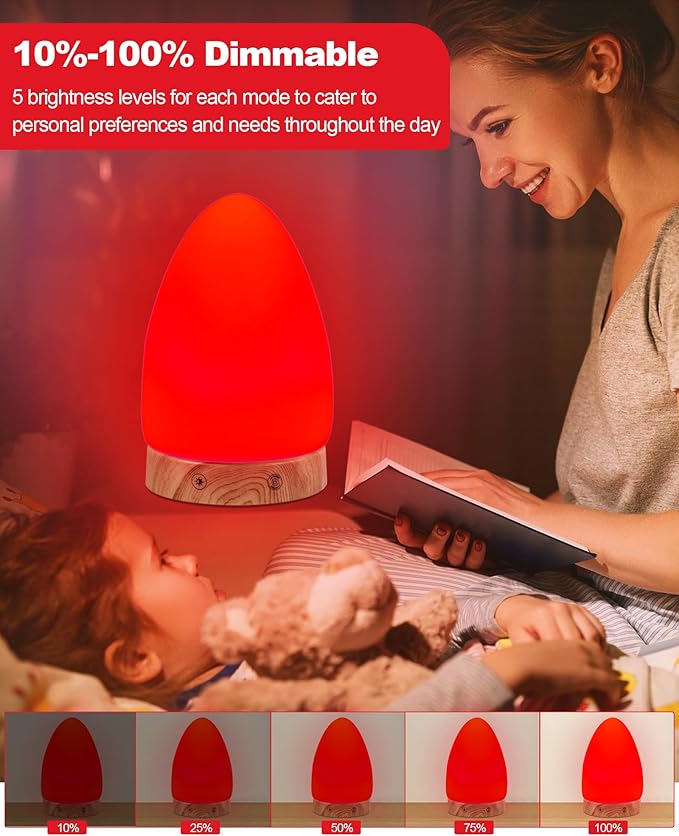 670nm Red Light Night Light Lamp for Sleep, Red Nightlight Desk Lamp with Zero Blue Light Multi-Color and Brightness Options Remote Control USB Charging Elegant Design