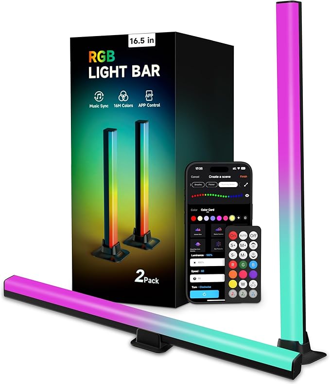 Light Bars with RGB+IC, 16.5-inch Bluetooth TV LED Backlight Suitable 45-85inch TVs, Smart TV Behind Lights with 16M Colors Scene and Music Modes for Gaming, Patry, Room Decotation