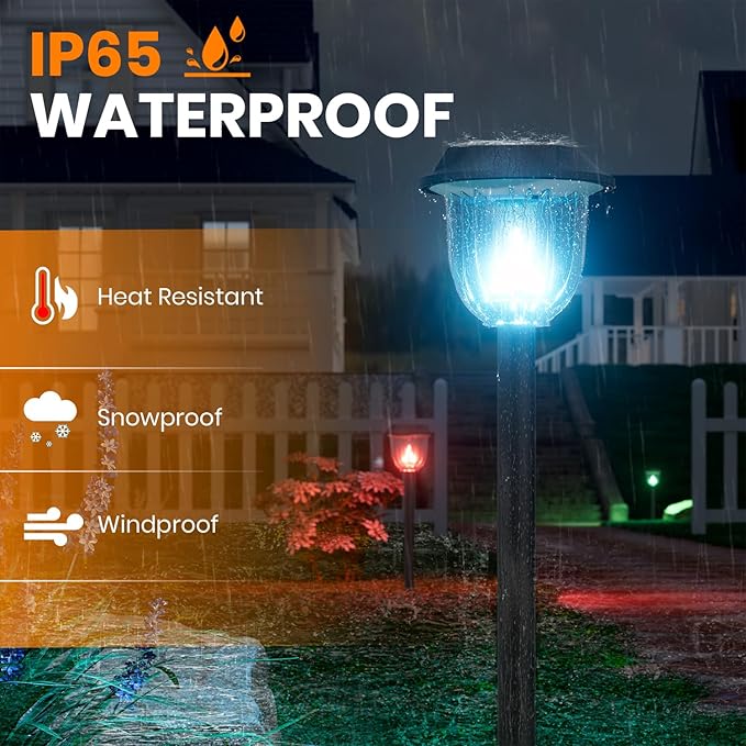 AOSEA Solar Pathway Lights Outdoor Waterproof, Solar Powered Garden Lights, Garden Decor Lighting for Yard, Patio, Landscape, Pathway (RGB Flash Mode Only, 10 Pack)