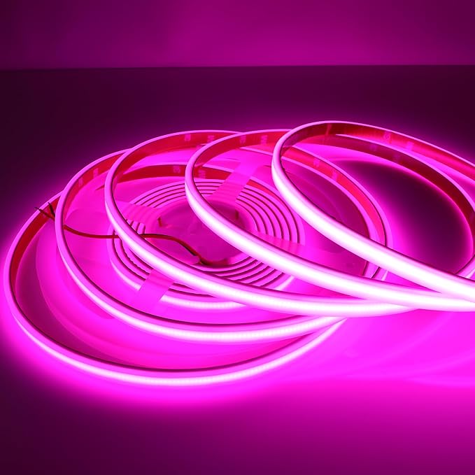 COB LED Strip Lights Pink 480LEDs/m DC12V 16.4ft/5m Waterproof IP67 High Density LED Rope Lights for Outdoor Cabinets Desks Party DIY Decor