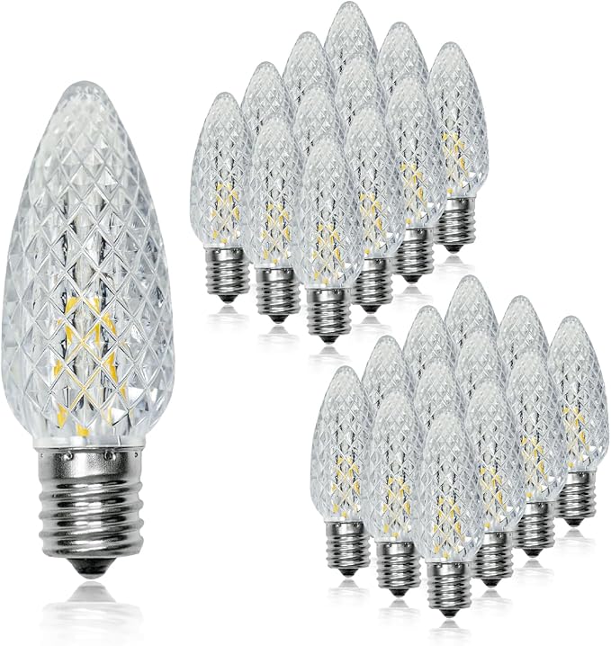 25 Pack C9 Led Replacement Christmas Light Bulb, 0.6W C9 Shatterproof Led Bulbs for Christmas String Light, E17 Intermediate Base, Commercial Grade Light Bulbs, Warm White 2700K