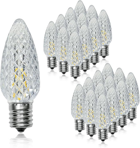 25 Pack C9 Led Replacement Christmas Light Bulb, 0.6W C9 Shatterproof Led Bulbs for Christmas String Light, E17 Intermediate Base, Commercial Grade Light Bulbs, Warm White 2700K