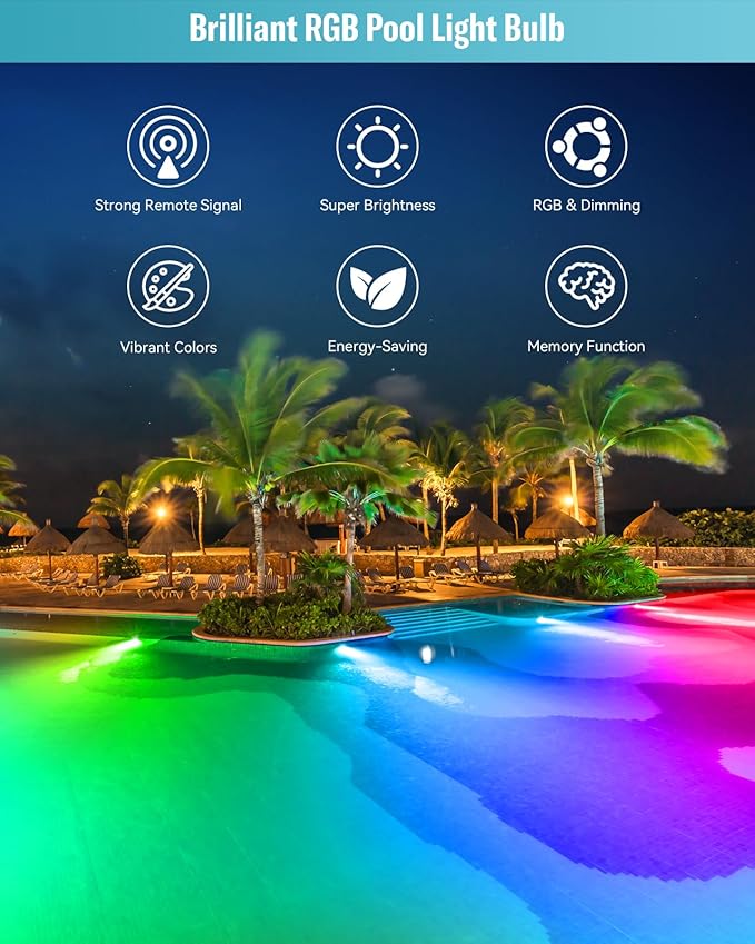 Led Pool Lights for Inground Pool, 120V 70W RGB LED Color Changing Lights Medium E26/E27 Base Underwater Pool Light Bulb with Remote Control Replacement Lamps, Matte Black