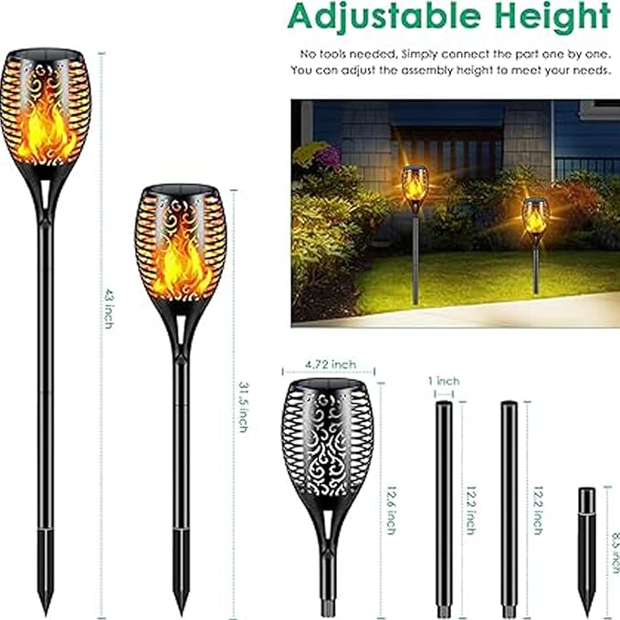 Solar Lights Outdoor 99 LED Higher & Larger Flickering Flame Solar Torch Light 43" Waterproof Outdoor Lighting Solar Powered Pathway Lights Christmas Decorations for Garden Patio Yard (6Pack)