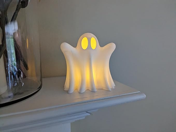 RedFive Light Up Ghost Decoration – 3D Printed LED Tea Light Halloween Decor – Cute Spooky Accent for Home, Mantel & Table – Handmade in Michigan USA
