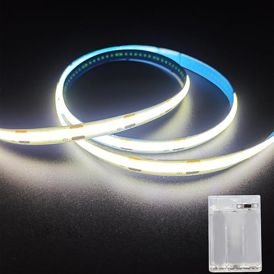 Battery Powered LED Strip Lights, 3.3FT COB LED Strip Light, Battery Operated LED Lights, White LED Strip Lights Battery Powered for Closet, Cabinet, Shelf, Kitchen, DIY Lighting