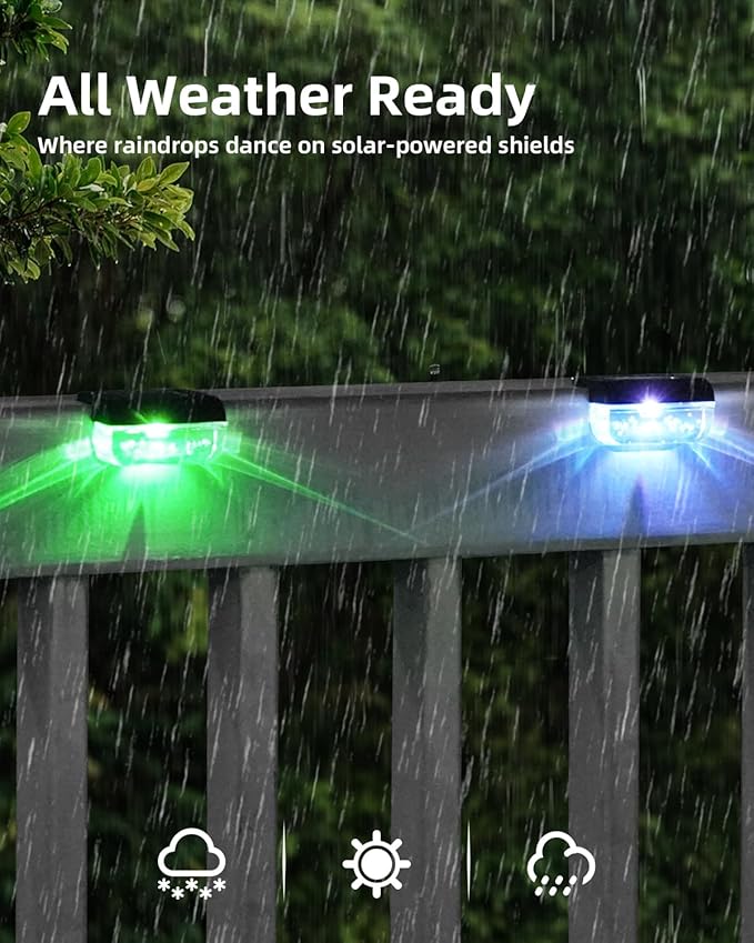16 Pack Solar Fence Lights, RGB Color Changing Christmas Fence Solar Light, Waterproof Deck Lights for Step, Stair, Pool and Yard
