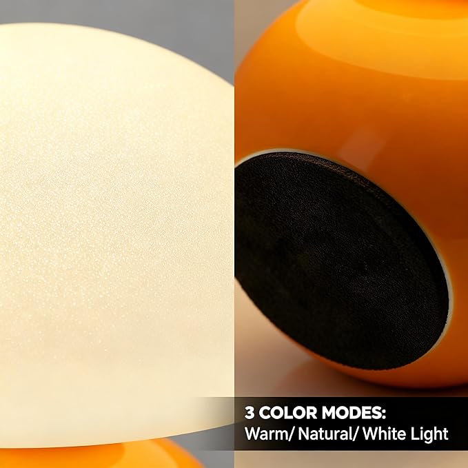 3-Way Dimmable Orange Mushroom Lamp - Plug Powered Small Desk Table Lamp with Dimmable Ambient, Night Light for Bedroom, Office,Nursery,Home Living Room Decor, Gift for Kids Teens & Adults