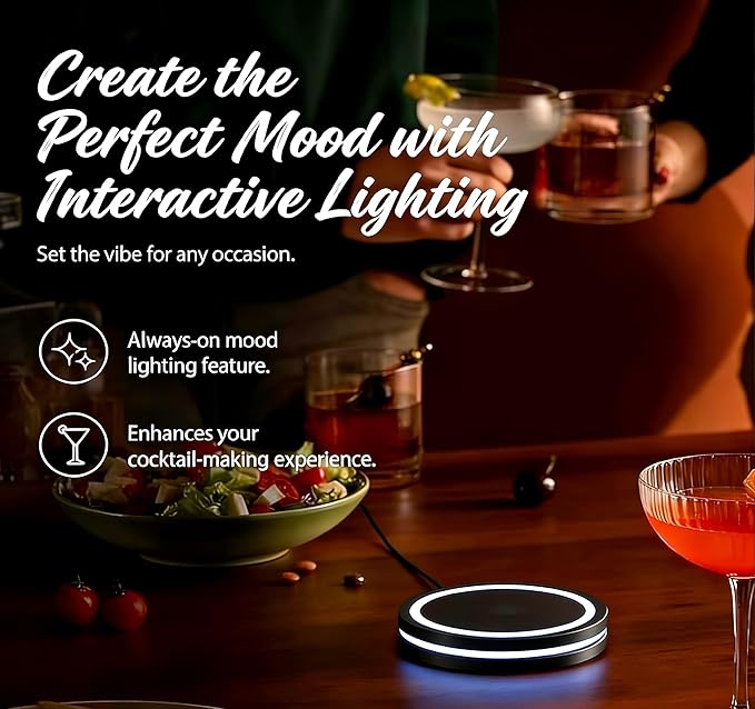 Smart Coaster 2.0 Cocktail Machine - Portable Smart Drink Mixing Coaster with Interactive Lighting, Built-in Smart Sensing Tech, Easy to Clean & Carry, Compact Storage Cocktail Maker Machine