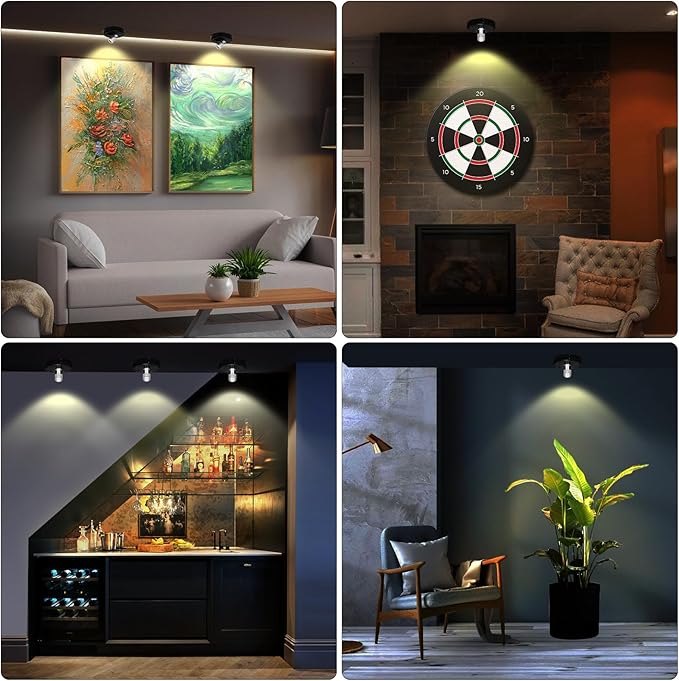 LED Spotlight Battery Operated, Wireless Picture Light, Accent Spot Light for Indoor Plant Tree, Display Puck Lights with Remote, Stick on Uplighting for Wall Photo Painting Dartboard Decor Artwork