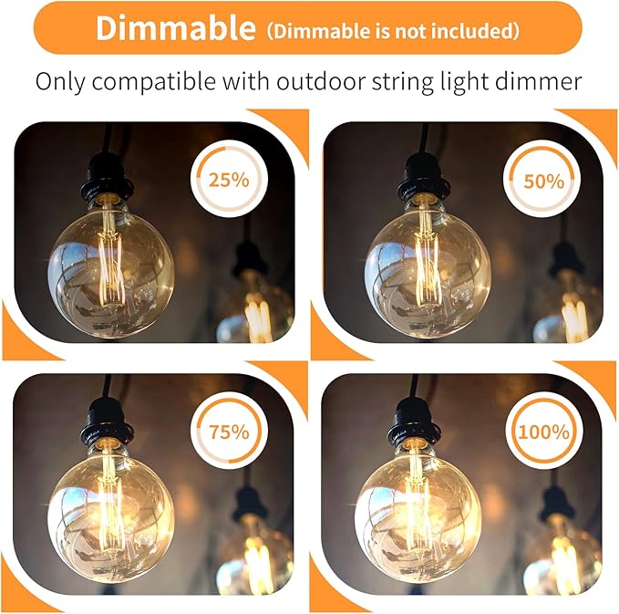 25 Pack Outdoor String Light Bulbs G40 Christmas Replacement Bulbs 120V Clear Globe 5W Bulbs Dimmable with E12 Base for Indoor Patio Decor