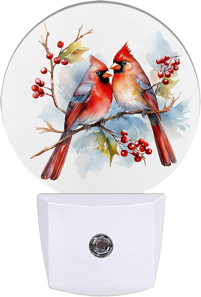 Red Cardinal Bird Night Light,Christmas Plug-in Night Lights with Dusk-to-Dawn Sensor for Bedroom Bathroom and Living Room Sleep Friendly lamp
