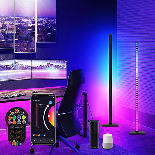 AKEPO Floor Light Smart RGBIC Music Melody Corner Floor Lamp, APP/Remote/Voice Control Dimmable Rhythm Pickup Light for Game Room, Bar, TV, Bedroom, Party (Compatible with Alexa & Google Assistant)