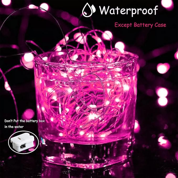 ZGWJ Fairy Lights Battery Operated, 12 Pack Twinkle String Lights 20 LED 7ft 3 Lighting Modes for Bedroom Decor, Valentines Day, Halloween, Christmas, Party Indoor and Outdoor Decoration Pink