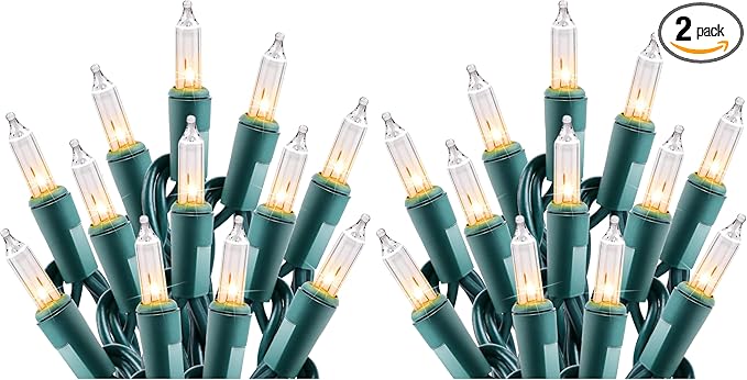 Minetom Clear Christmas String Lights 100 Count 25 Feet Incandescent Bulb Mini Lights for Indoor Xmas Tree Garland Birthday Wedding Party Festival Decoration, Green Wire (Pack of 2)