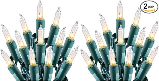 Minetom Clear Christmas String Lights 100 Count 25 Feet Incandescent Bulb Mini Lights for Indoor Xmas Tree Garland Birthday Wedding Party Festival Decoration, Green Wire (Pack of 2)