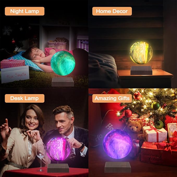 Floating Moon Lamp, Magnetic Levitating Galaxy Moon Lamps with 7 Colors LED Lighting, Spinning 3D Printing Moon Night Lights Unique Gifts for Christmas, Room Office Decor