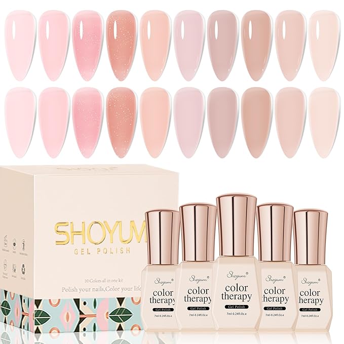 Jelly Pink Gel Nail Polish Set of 10 Colors Nude Gel Polish Kit UV LED Soak Off Nail Polish Gel Home DIY Manicure Nail Art Salon Varnish