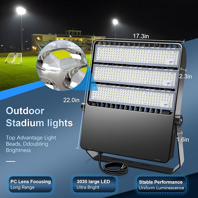 360W Stadium Flood Light Fixture Outdoor LED, 50800 LM 110-270v Commercial Super Bright Parking lot Light 5000k, IP65 Waterproof Exterior Yoke Mount Lighting Security for Arena, Field, Court
