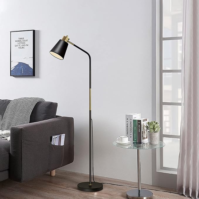 Floor Lamp, Industrial Floor Lamps for Living Rooms Rustic Farmhouse Reading Standing Floor Lamp Adjustable Metal Heads Indoor Task Lighting for Living Room Bedroom Office Home Décor (Black)