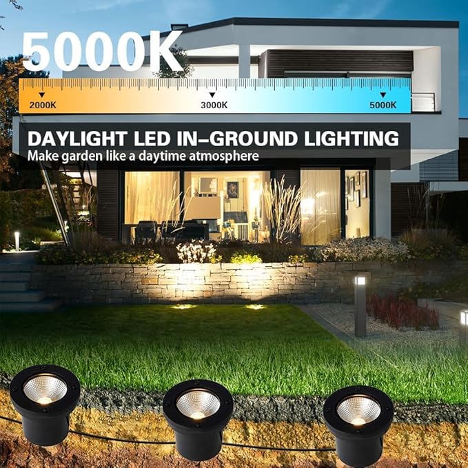 EAGLOD 5W LED Well Lights, Low Voltage Landscape Ground Lights,12V-24V Outdoor In Ground Lights, IP67 Waterproof Landscape Lighting with 5000K White for Tree,Garden,Pathway(10 Pack)