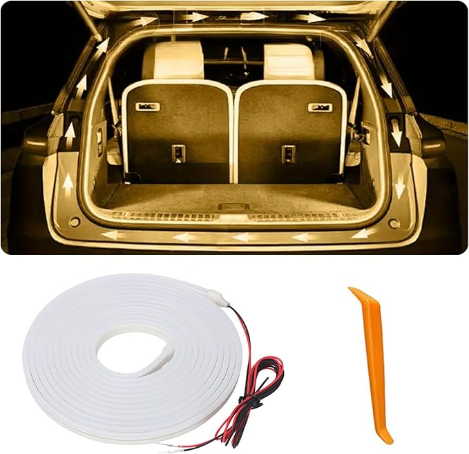 Car LED Strip Lights, Dynamic Flowing Car Trunk Light Strip, White Colors 157.48" Flexible Trunk Led Light Strip, Easy Install, Waterproof, Universal Fit for Cars, SUVs(Warm White)
