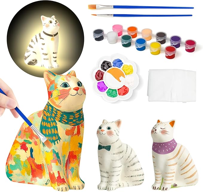 Paint Your Own Cat Lamp Kit, Arts and Crafts for Kids Ages 6-8, Arts and Crafts for Kids Ages 8-12, DIY Cat Lamp for 10 Year Old Girl Gifts, Art Supplies for Girls Boys Birthday Ages 3 4 5 6 7 8 9 10+