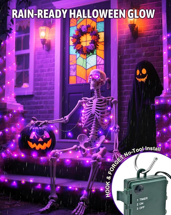 Halloween String Lights Battery Operated, Purple Fairy Lights with Timer Waterproof 9.8ft 30 LED Halloween Decorations for Outdoor Indoor Patio Party Garden Yard Decor 2 Packs