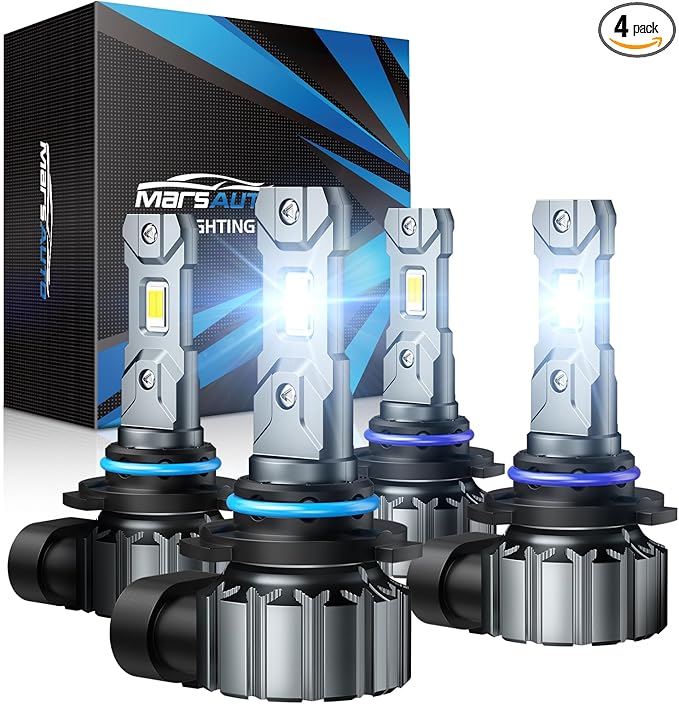 Marsauto 9005/HB3 9006/HB4 Light Bulbs Combo, 60,000LM Super Brighter M1S 9005 9006 Bulbs or Fog, 1:1 Design HB3 HB4 Lights Combo, 6000K Cool White, 3 Min Plug and Play, IP68, Pack of 4