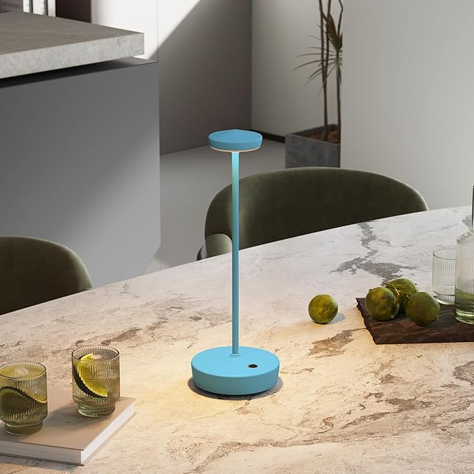 1 Pack Cordless Table Lamp Rechargeable - LED Battery Table Light with 3 Color Temperatures, Stepless Dimming, Waterproof Aluminum for Indoor Outdoor, Patio, Restaurant, Dinner (Blue)